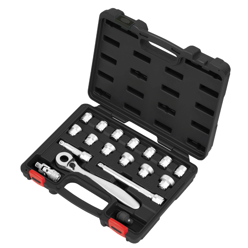 Jogo de 18 peças de chave de encaixe de 3/8″ (17H) e soquetes supercurtos (mm)