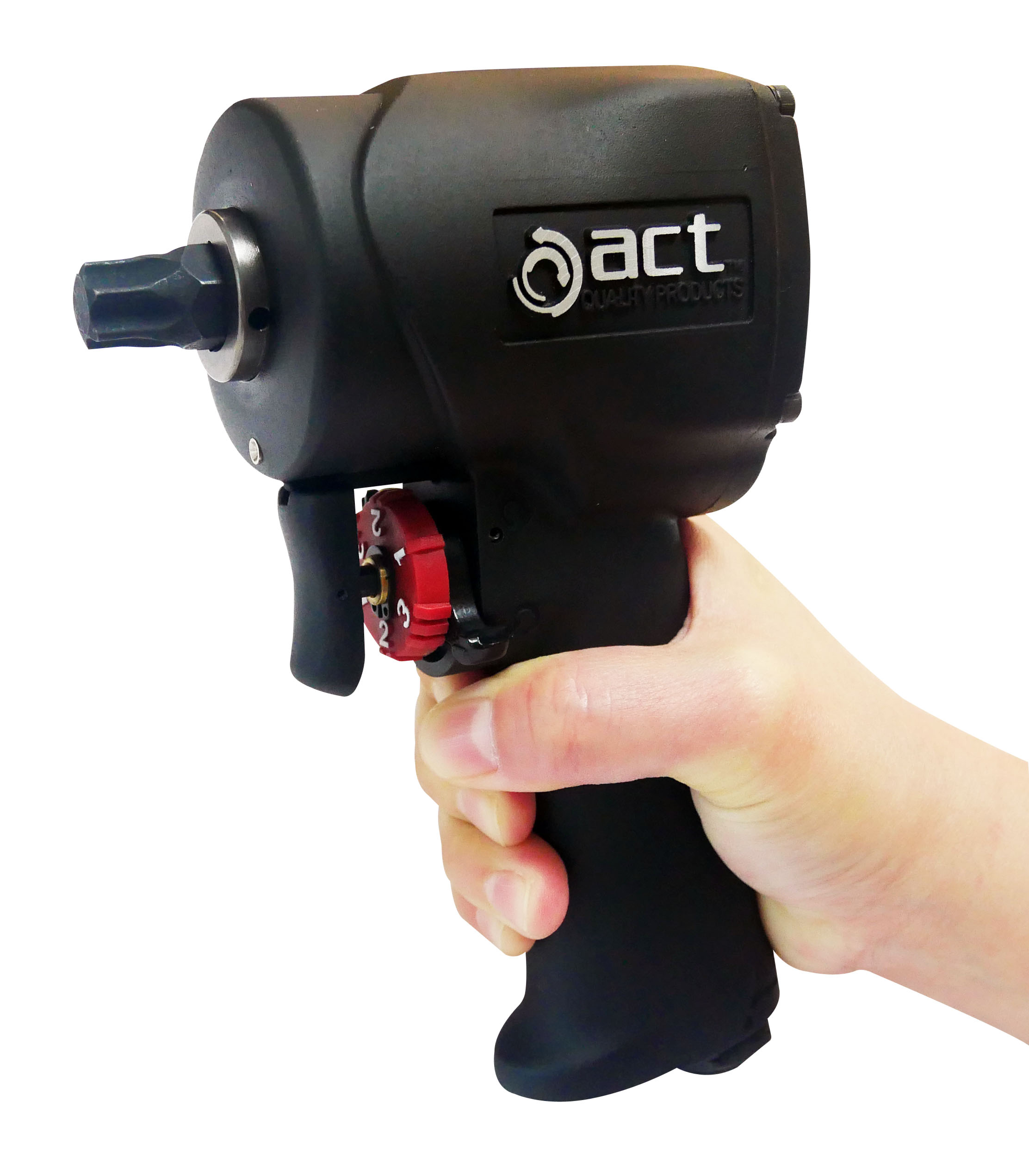 Llave de impacto neumática compacta Insert-Snap con cabezal de 17H (3/8”) y juego de vasos súper cortos.