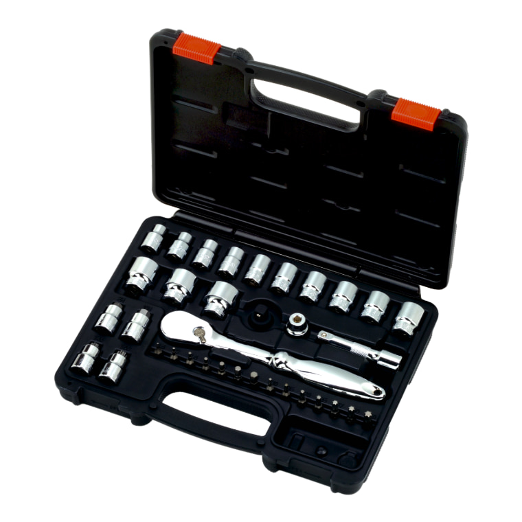 Conjunto de 35 peças de chave de encaixe de 3/8″ com soquetes e bits supercurtos