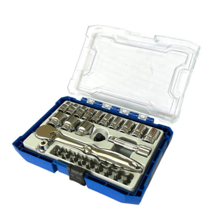 Conjunto de 35 peças de chave de encaixe de 3/8″ com soquetes e bits supercurtos