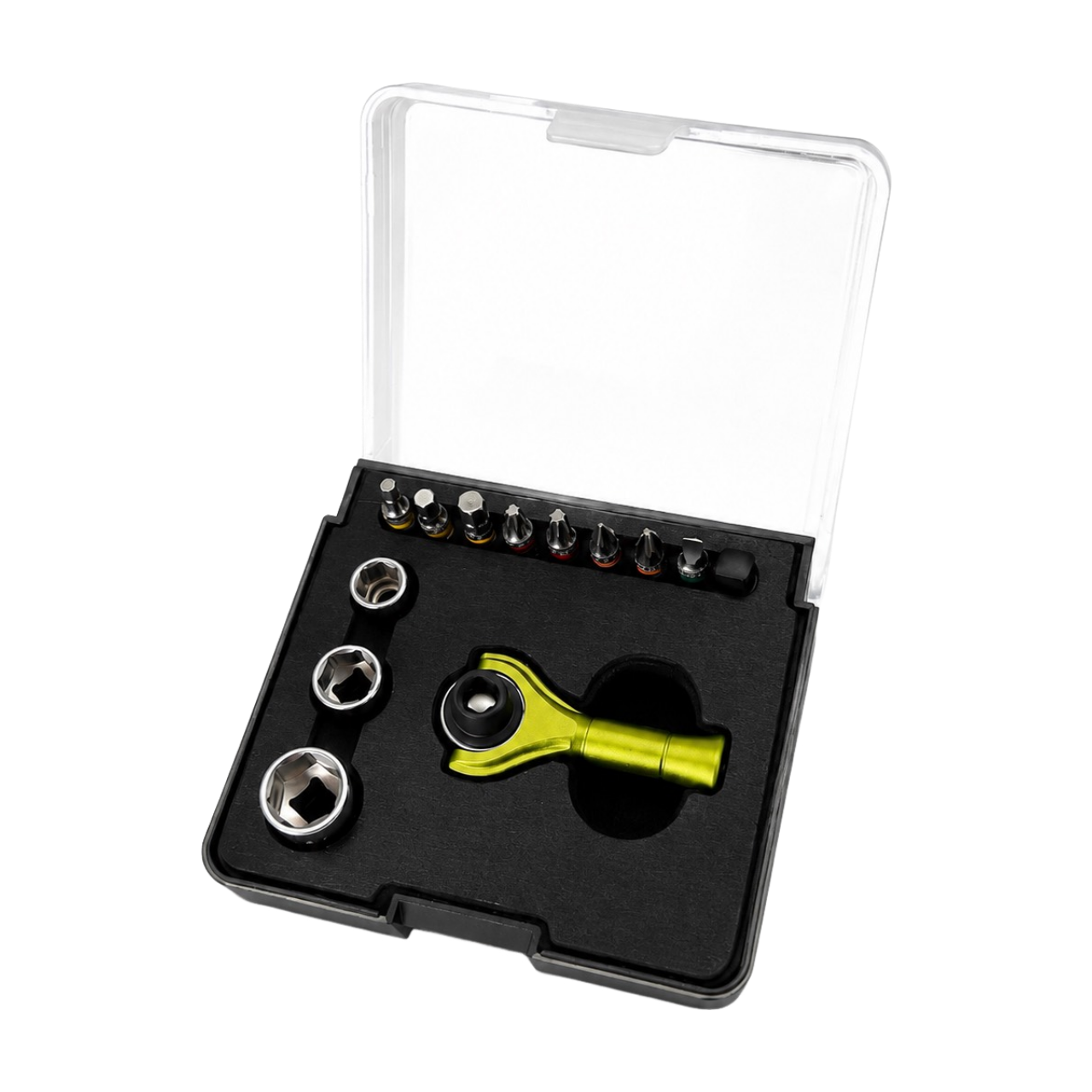 13-teiliges Set mit 1/4″-Steckschlüsseln, Bits und 90-Zahn-Mini-Drehknarre