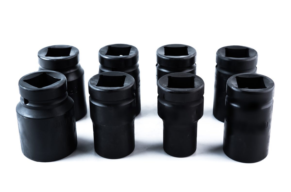 Black chrome molybdenum impact sockets showing square drive and thick walls