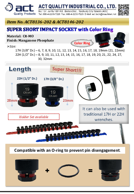 Super Short Impact Socket with Color Ring
